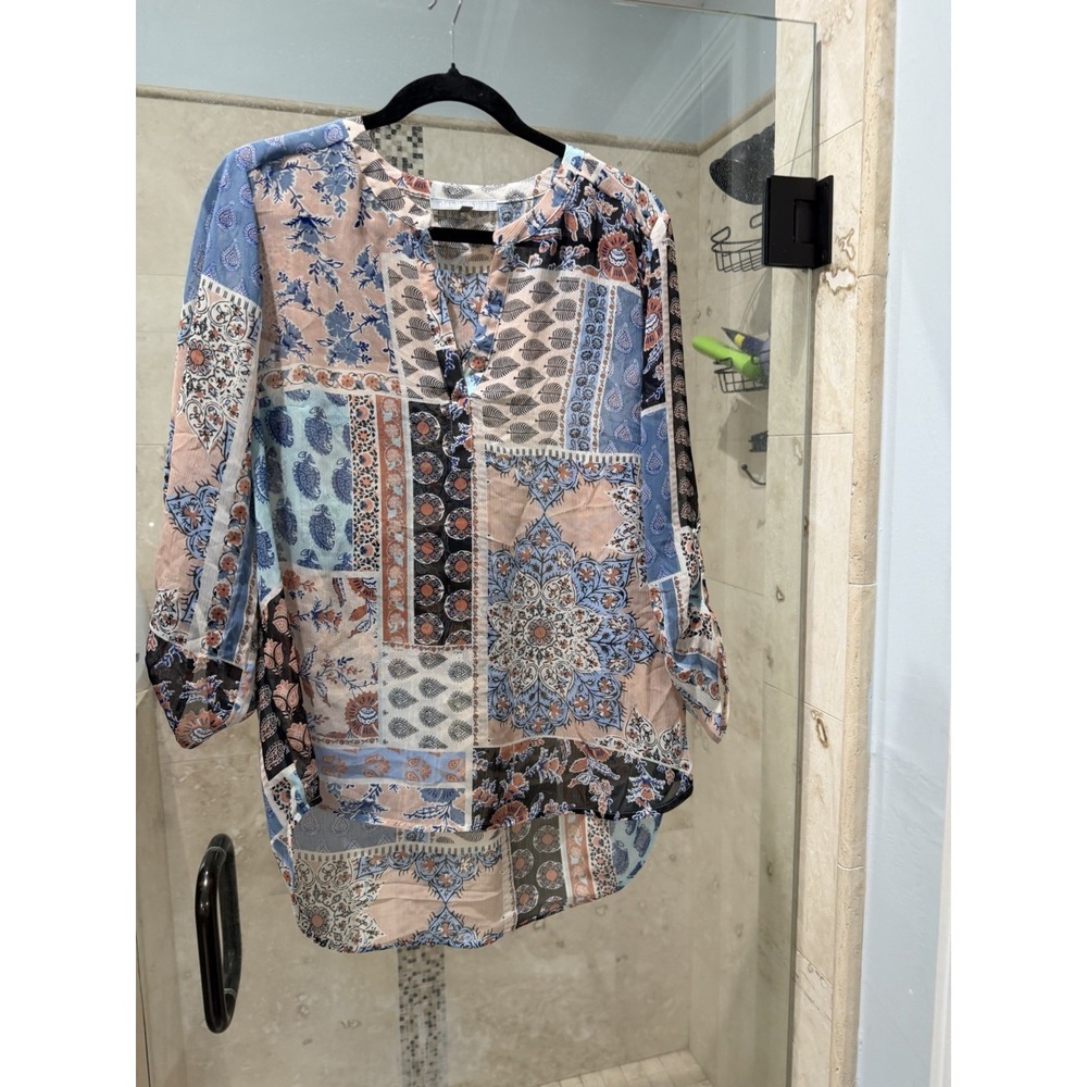Daniel Rainn Womens L Sheer Floral Patchwork Blouse D14198PY1 Multicolor